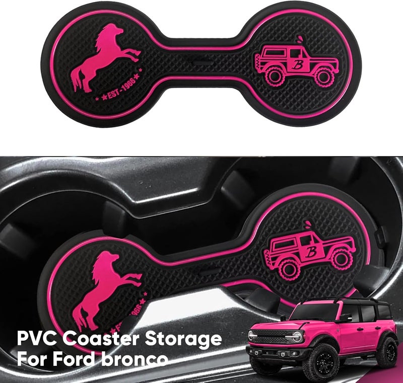 LSAUTO Car Cup Holder Coaster Compatible with Ford Bronco Offroad 2021-2025, Silicone Car Decorative Water Coaser, Bronco Car Accessories (Pink) - Image 3
